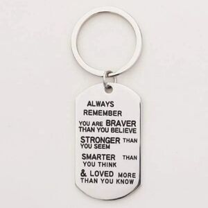 SILVER STAINLESS STEEL INSPIRATIONAL SLOGAN KEYCHAIN